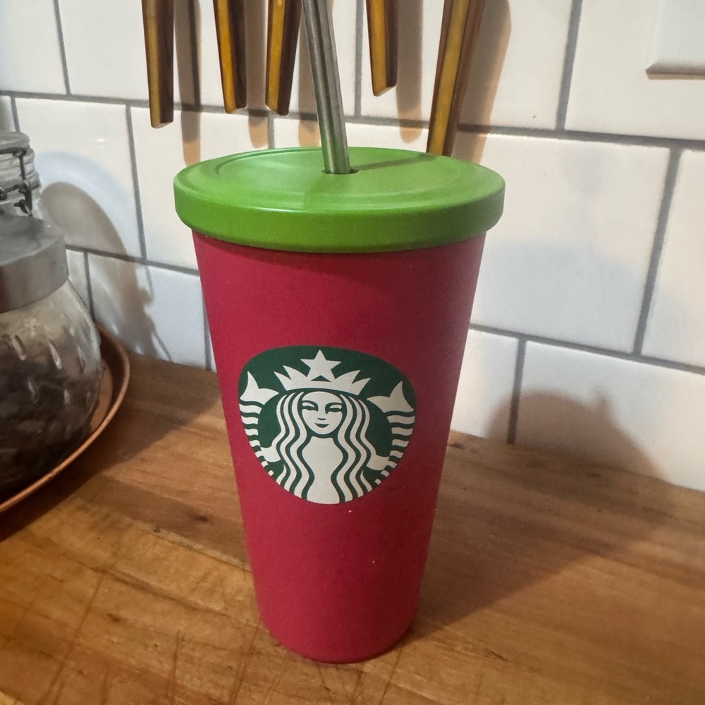 16oz Starbucks Limited Edition Festive Hot Pink and Green Tumbler
